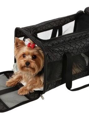 Quilted Black Pet Carrier Tote for Small Dogs